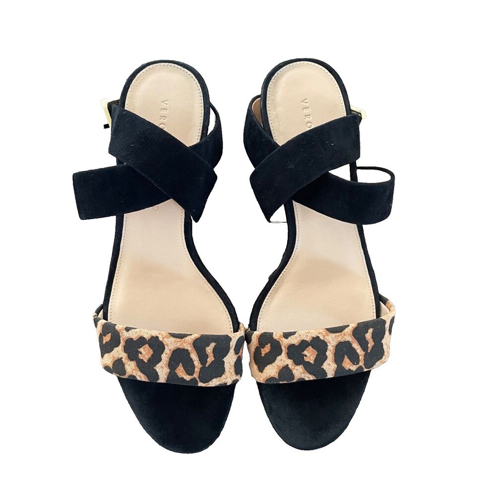 Veronica Beard Hurley Cross Ankle Strap Platform Wedge Sandal Leopard Print 8M - Picture 2 of 8